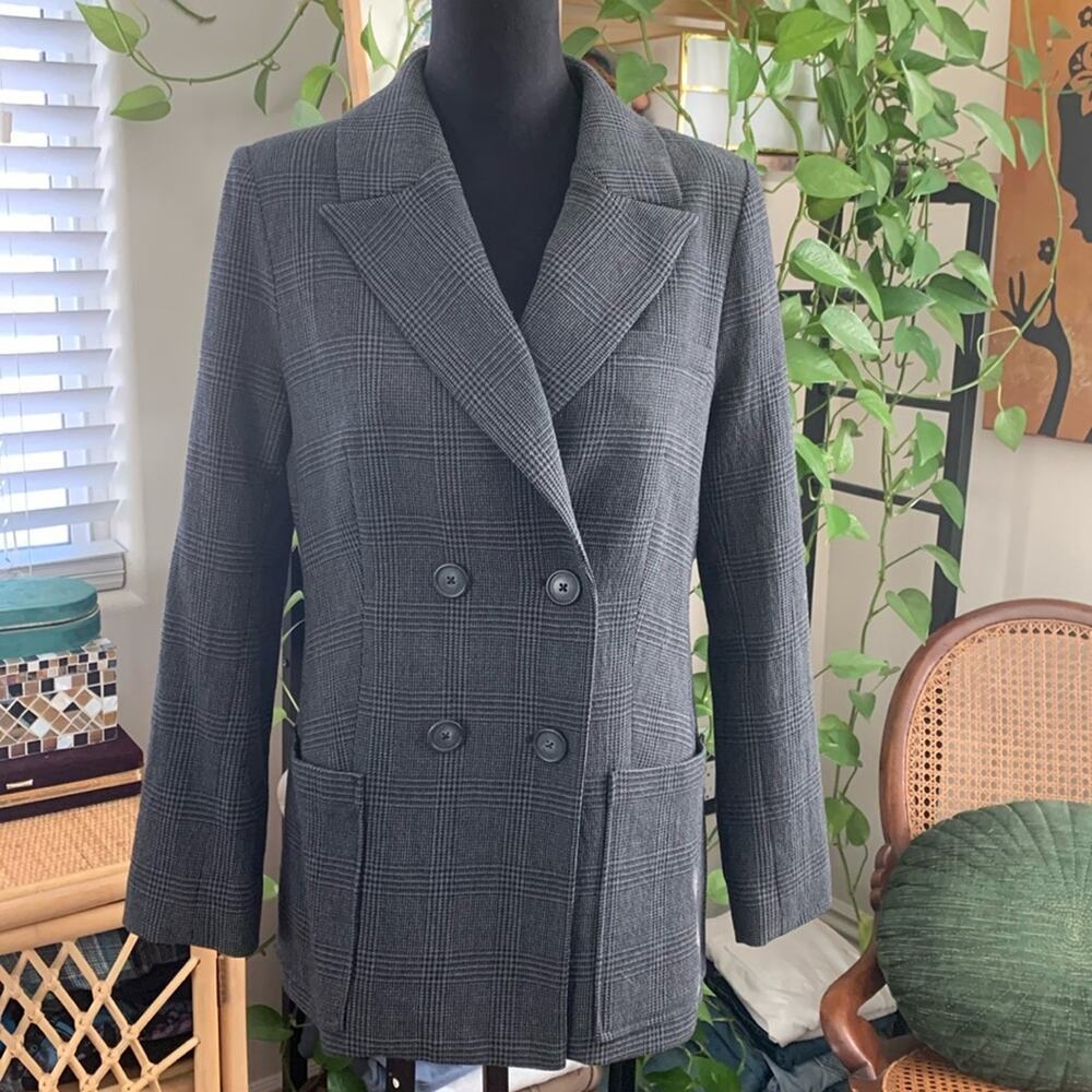 Sea New York Micro Ditzy Houndstooth Double Breasted Classic Wool Blazer Jacket